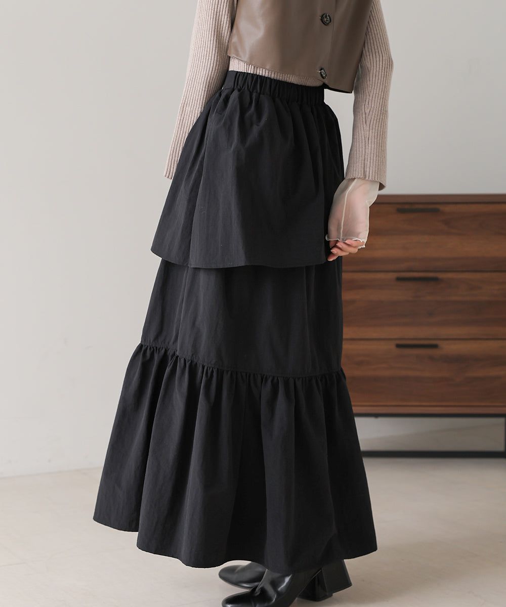 日本 Bab - 成熟可愛立體縐褶蛋糕長裙-米杏 (M)