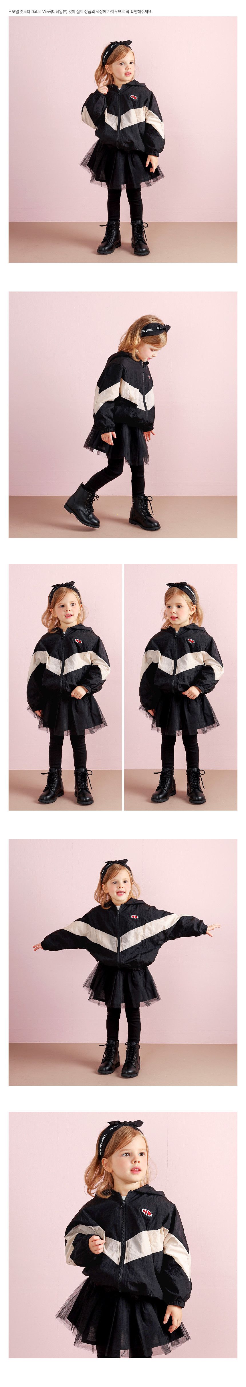 韓國 WALTON kids - 徽章點綴連帽防風外套-黑X米