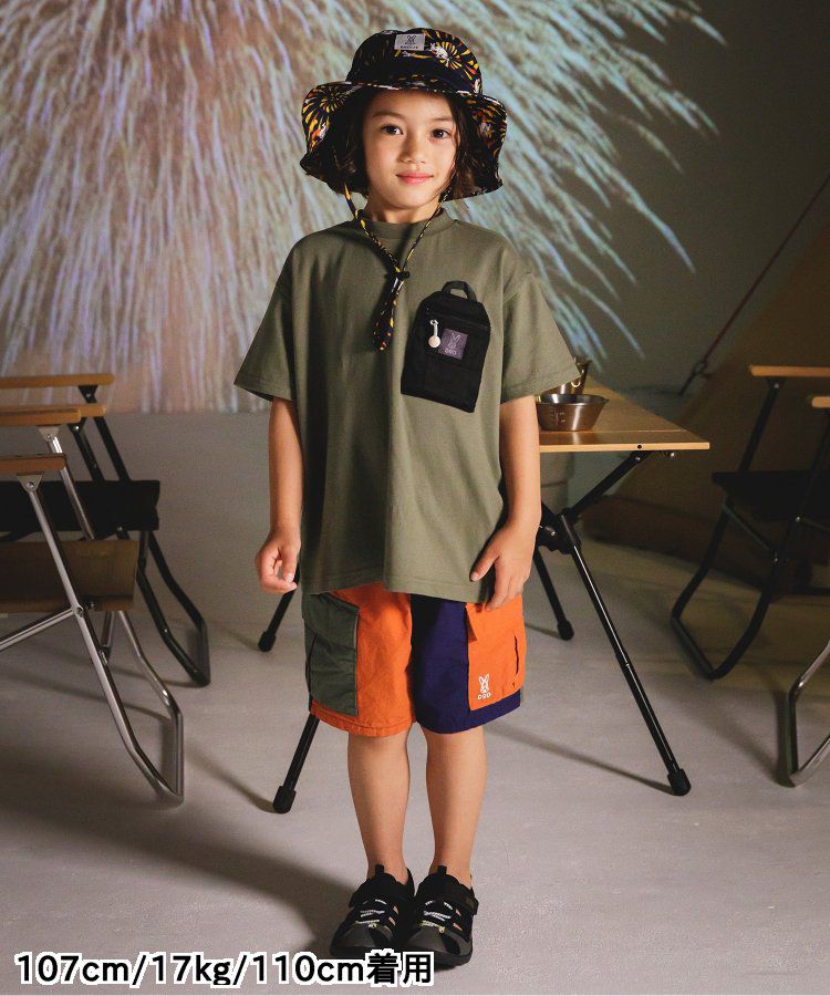 日本 BREEZE - 聯名款 口袋工裝風帥氣4分短褲-撞色-橘藍系