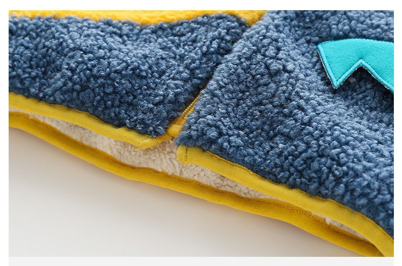 立體造型連帽羊羔絨背心-半臉小妖怪-藍+紅