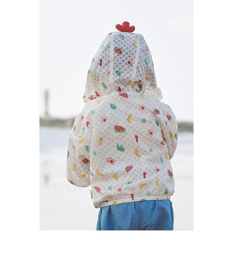輕薄防風連帽外套-西瓜樂園-白色