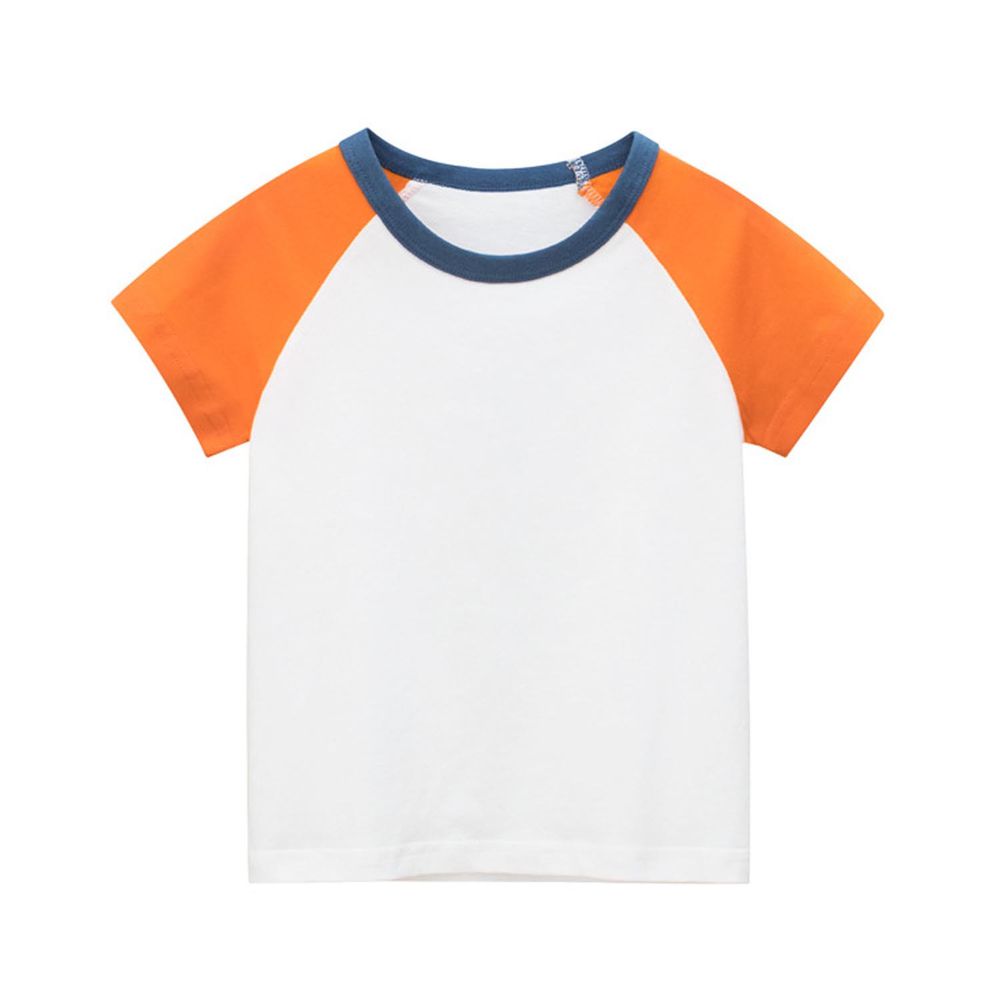 純棉短袖上衣-袖子拼色款-米白+橘
