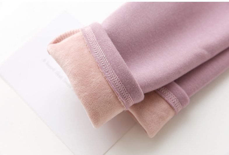 FANMOU - 溫暖加絨高腰內搭褲-淺灰色