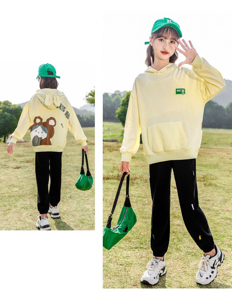 連帽休閒長袖上衣-Best熊熊標籤-黑色