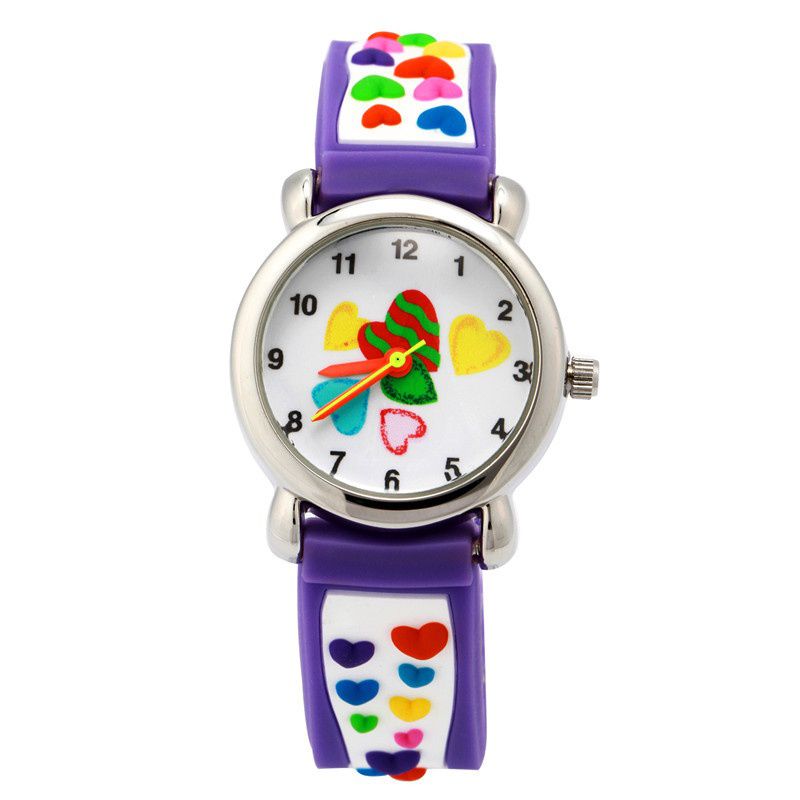 3D立體卡通兒童手錶-經典小圓錶-紫色愛心