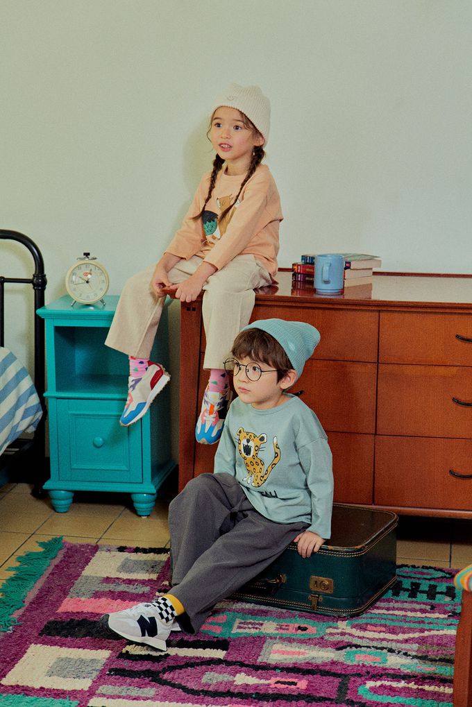 韓國 First Blue - 動物印花長袖上衣-松鼠-淺橘杏