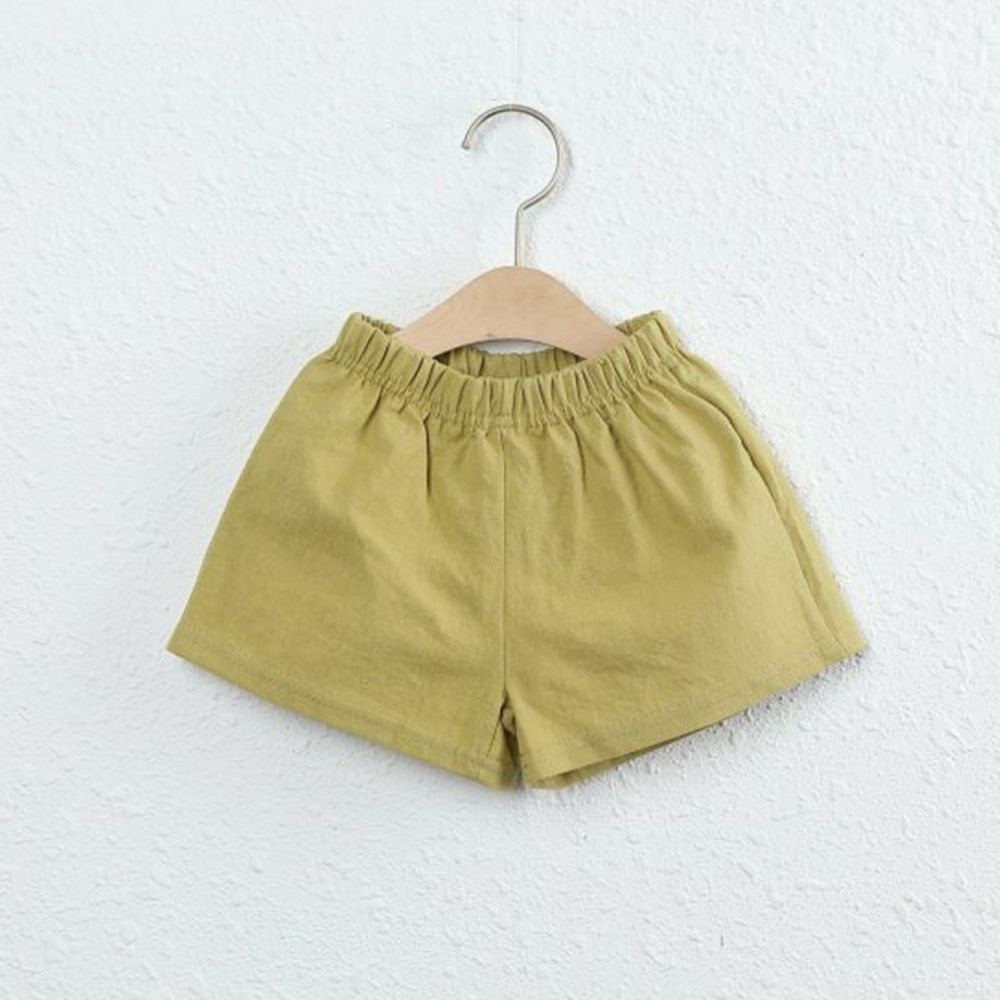韓國 Dream Baby - 棉麻小短褲-橄欖綠
