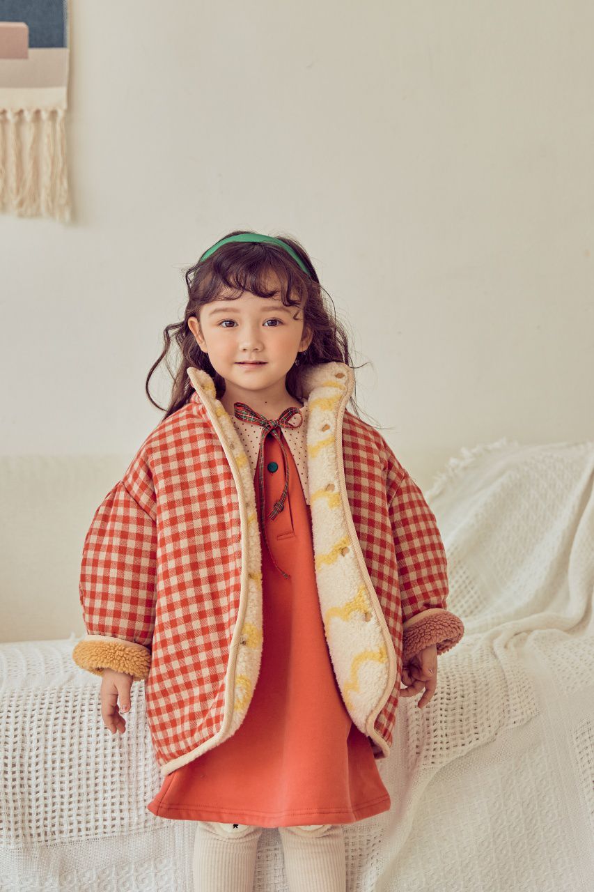 韓國 Mimico - 雙面可穿搖粒絨外套-黃／紅格子