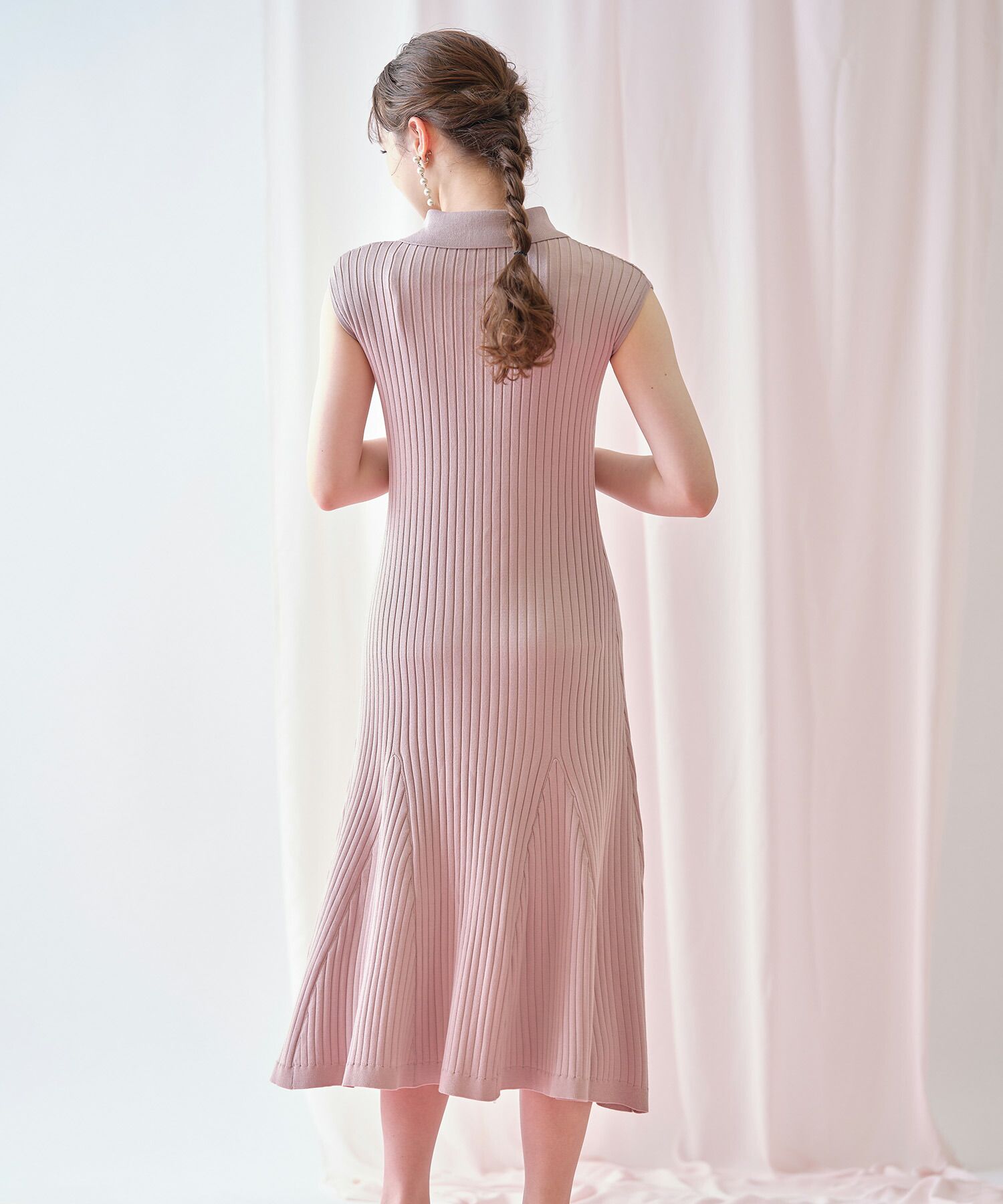 日本 tocco-closet - 直羅紋翻領修身洋裝-海軍藍