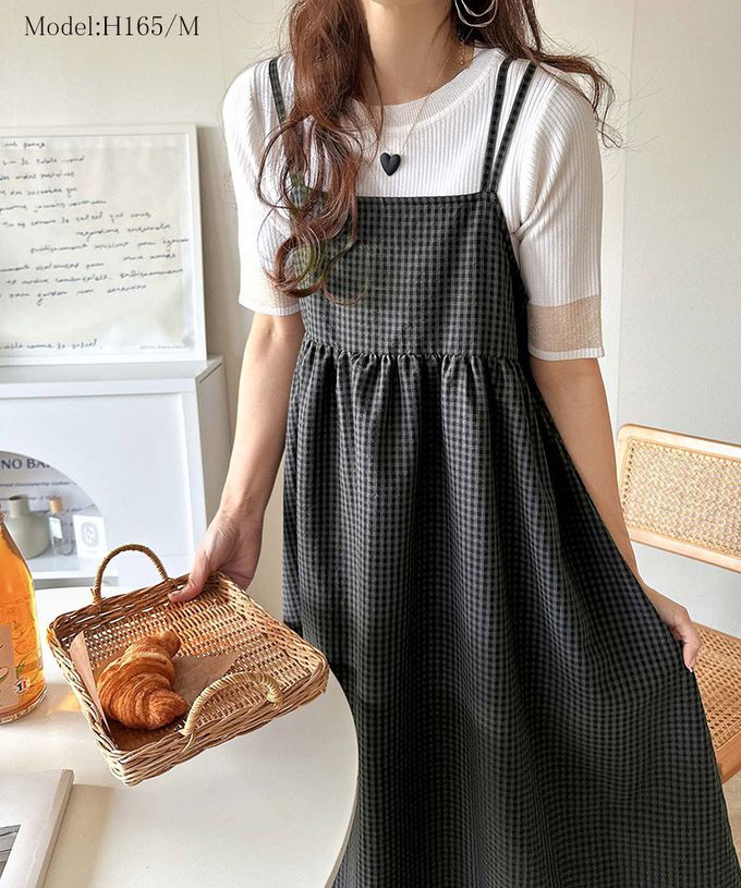 日本 Classical Elf - 成熟可愛感後綁帶吊帶洋裝-紋理-黑