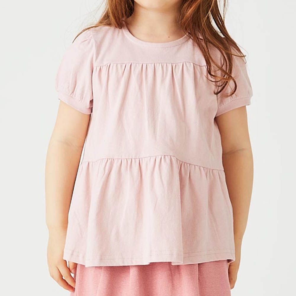 100%棉 定番特色短袖上衣-分層款-粉紅