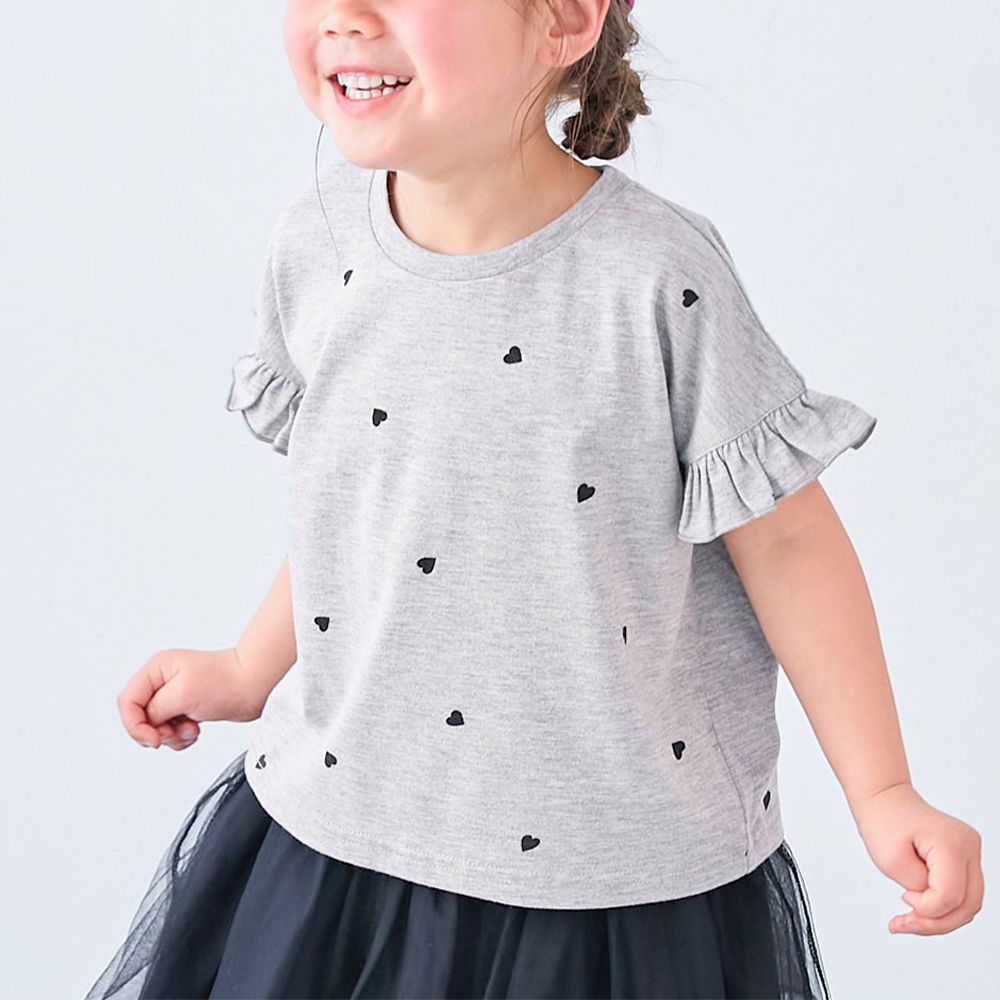 小愛心飄逸荷葉短袖上衣-淺灰