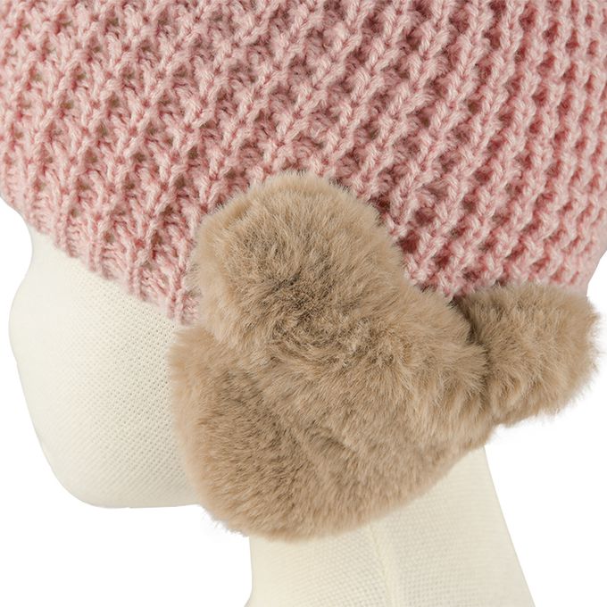 akachan honpo - 針織帽-小熊護耳-粉紅色