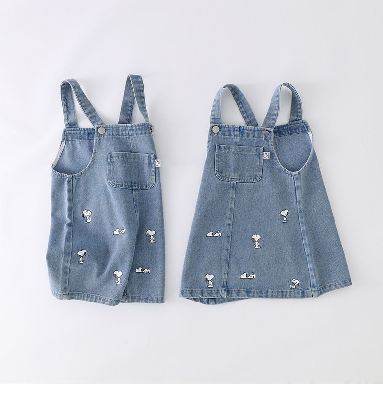 卡通SNOOPY吊帶牛仔連身短裙-小小SNOOPY-藍色