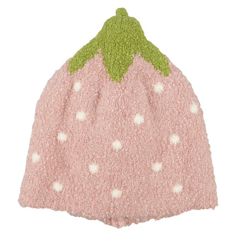 akachan honpo - 針織帽 柔軟、毛茸茸-草莓-粉紅色 (42~46cm)