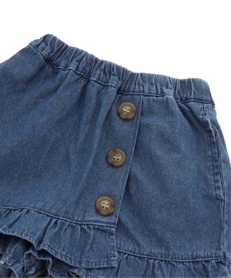 日本 apres les cours - 荷葉邊俏麗排扣褲裙-丹寧藍