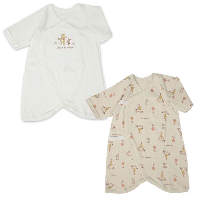 akachan honpo - 新生兒內衣4件組-小熊維尼-淺卡其色 (50~60cm)