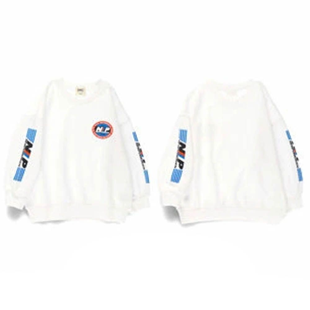 街頭印花縮口長袖上衣-袖子LOGO-白