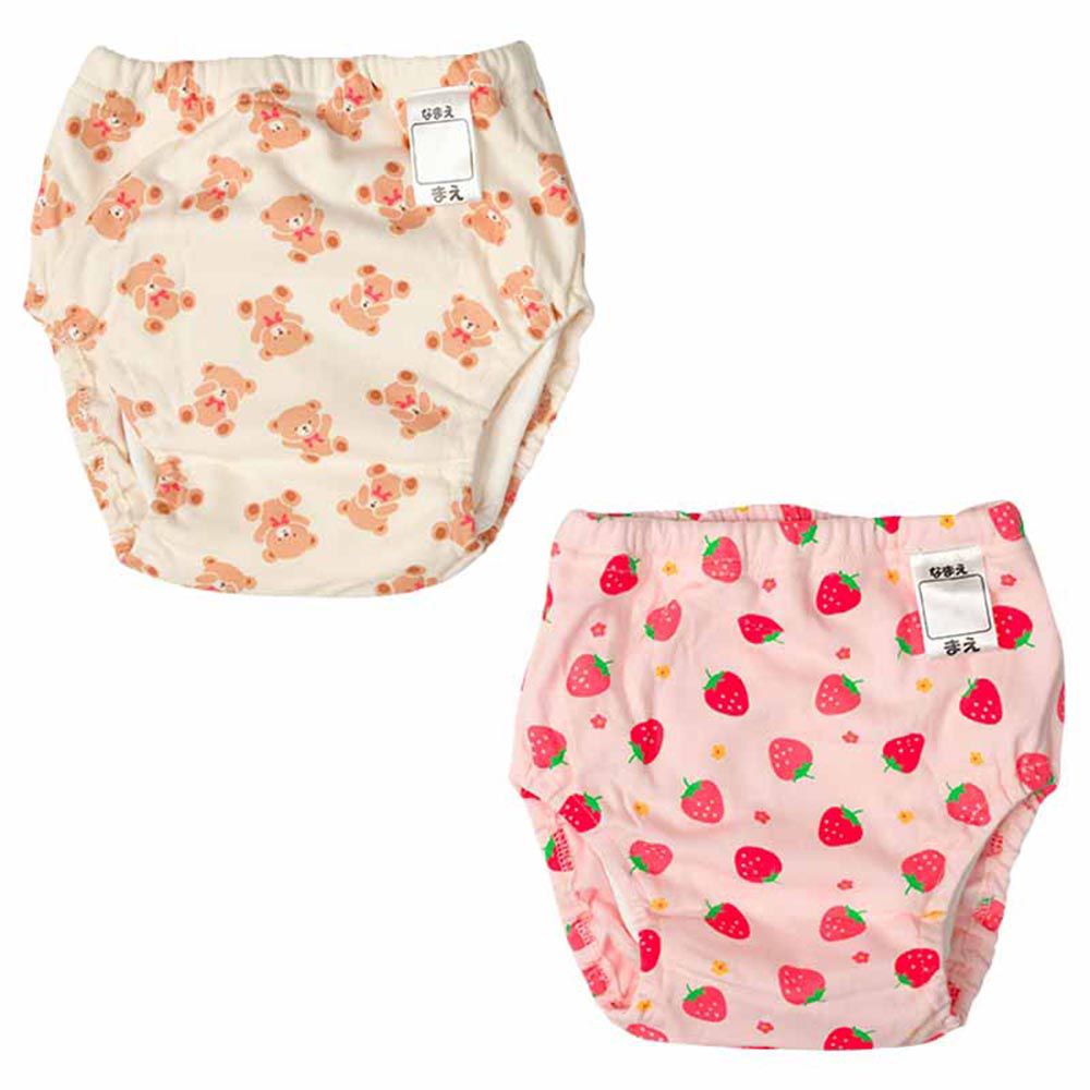 akachan honpo - 4層學習內褲2件組-泰迪熊×草莓-粉紅色