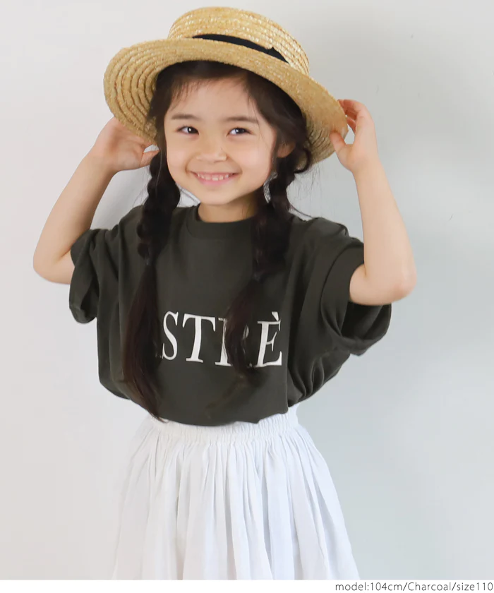 日本 COCA - 圓領純棉透氣字母短T-孩子-淺粉