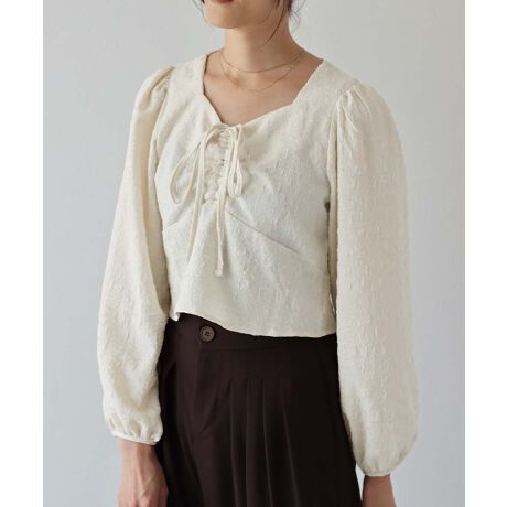 日本 BLUE EAST - 顯瘦氣質前綁帶長袖上衣-寶石藍