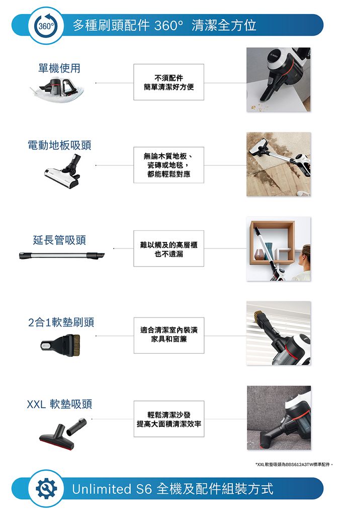 BOSCH - Unlimited S6 輕量多功能手持無線吸塵器 銀色單機-銀色