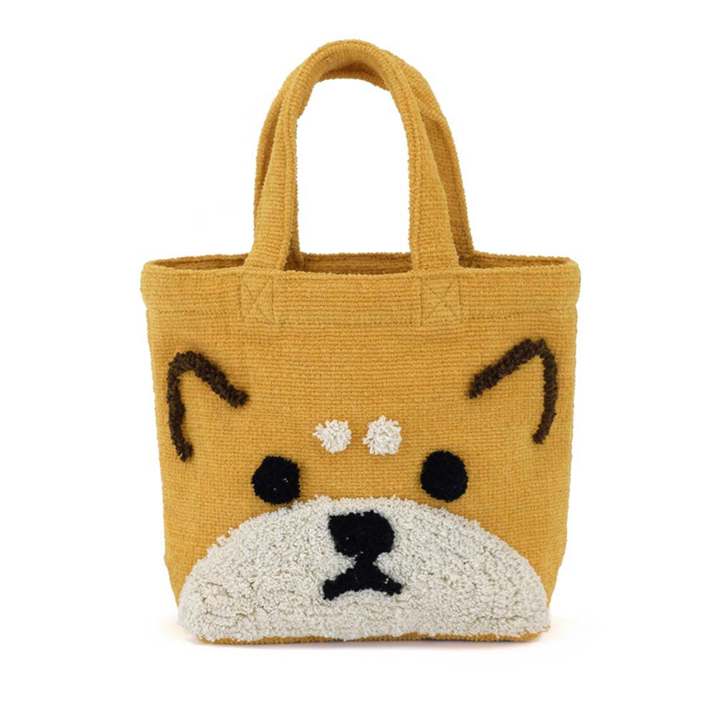 日本 TOMO - 可愛動物刺繡帆布包/提袋-柴犬-芥末 (29×21×D10cm)