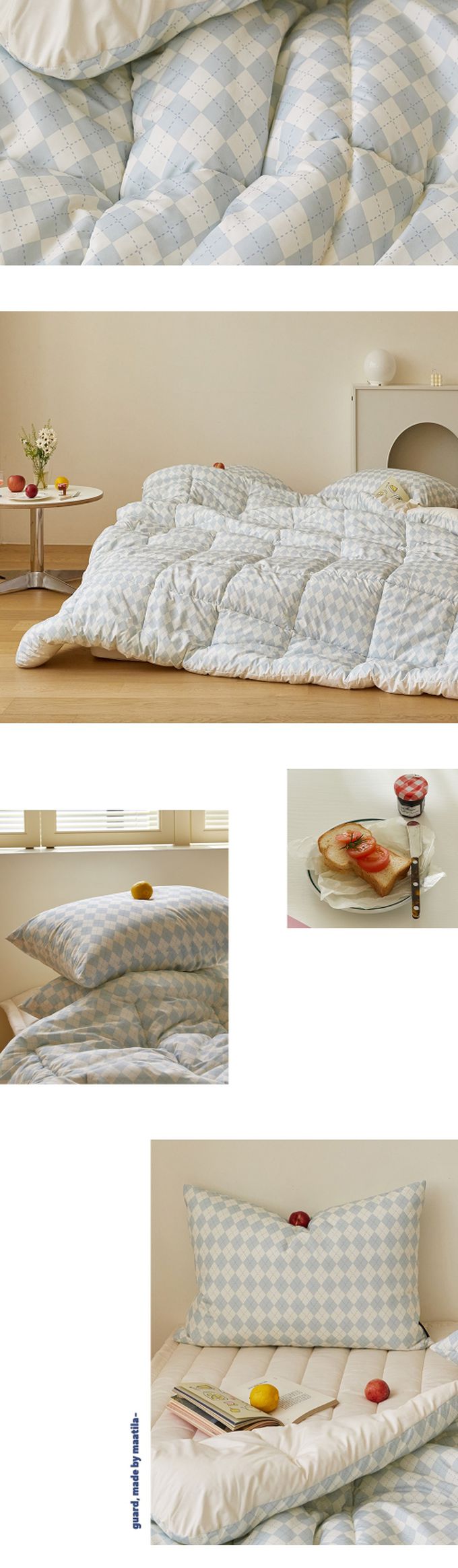 韓國 Maatila - 可水洗M2全方位抗菌防蟎四季被-米藍菱形紋