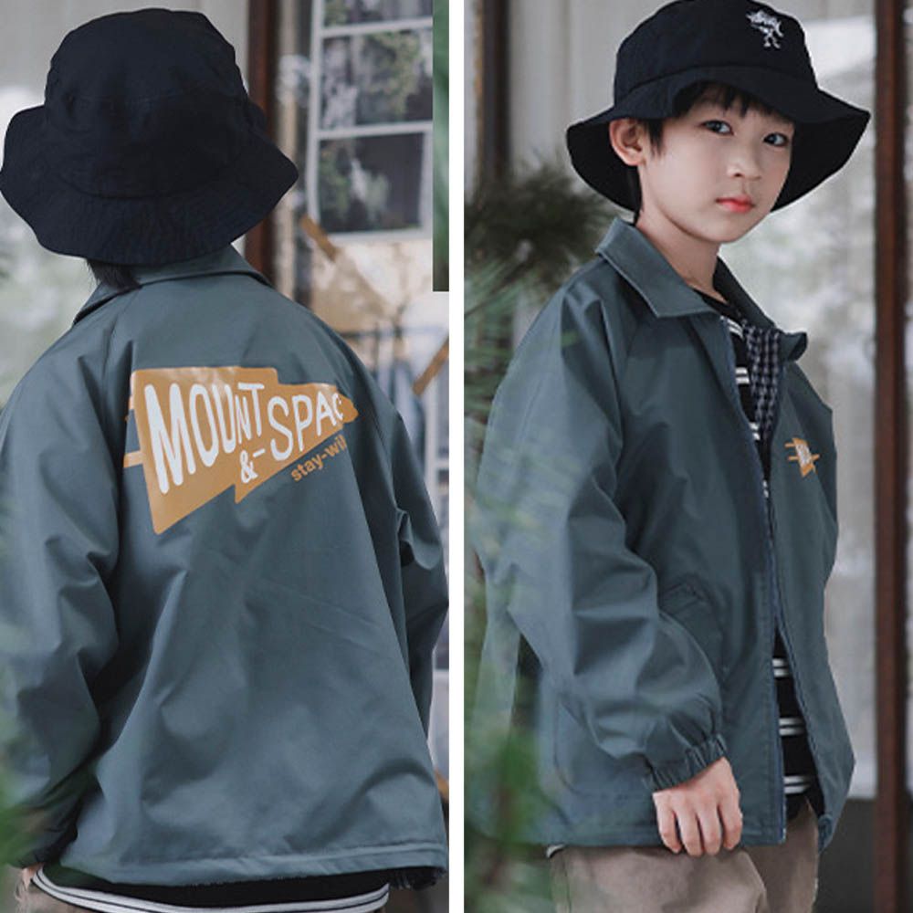 雙面穿工裝翻領防風外套-綠色