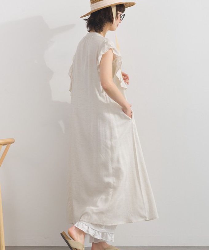 日本 Lupilien - 嫘縈混紡開襟柔軟荷葉短袖洋裝-自然白