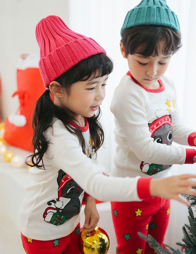 正韓 Puco - 超優質嬰幼兒/兒童長袖100% 有機純棉家居服/睡衣-聖誕貓貓