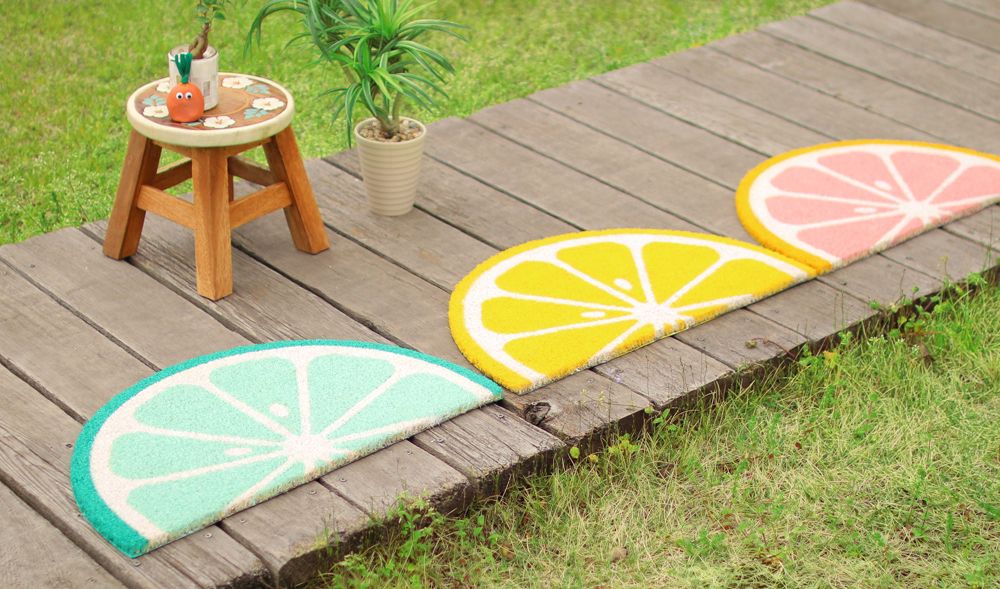 日本 TOMO - (室外款)半圓形刮泥沙地墊-檸檬-黃 (約35x60cm)