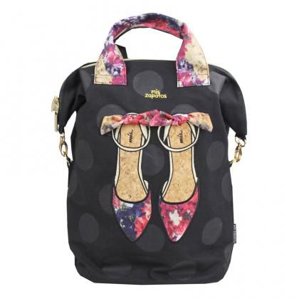 mis zapatos - 蝴蝶結拼接款後背包-Pump高跟鞋-BKD黑點 (39*25*16cm)