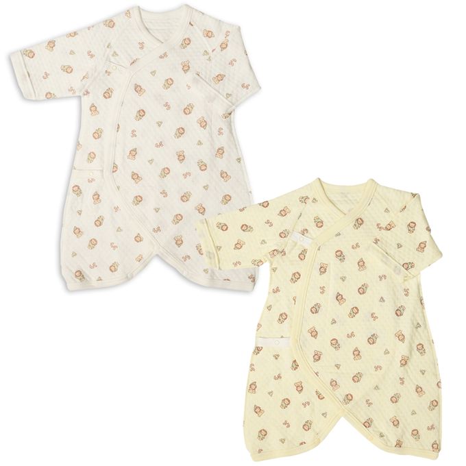 akachan honpo - 長袖新生兒內衣4件組-按扣款 保暖鋪棉 獅子-黃色 (50~60cm)