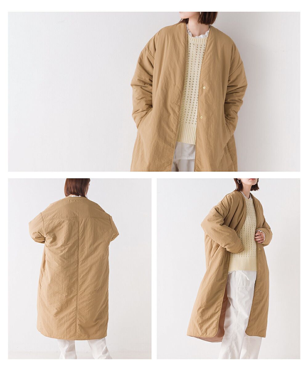 日本 OMNES - [撥水加工] 輕量鋪棉長版外套-軍綠