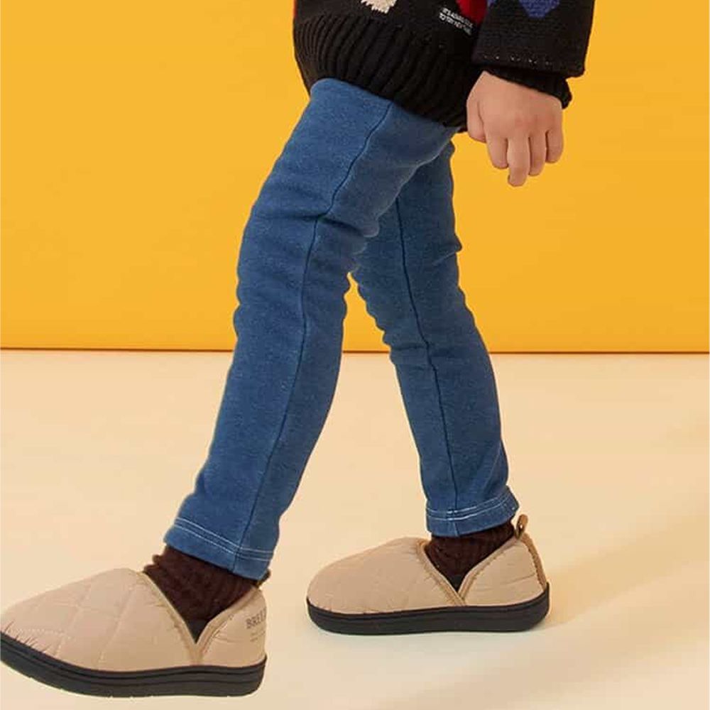 百搭內刷毛鬆緊合身長褲-丹寧藍