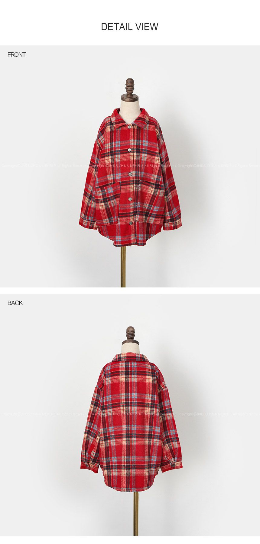 韓國 J KIDS - (內刷毛)長版紅格子襯衫/夾克