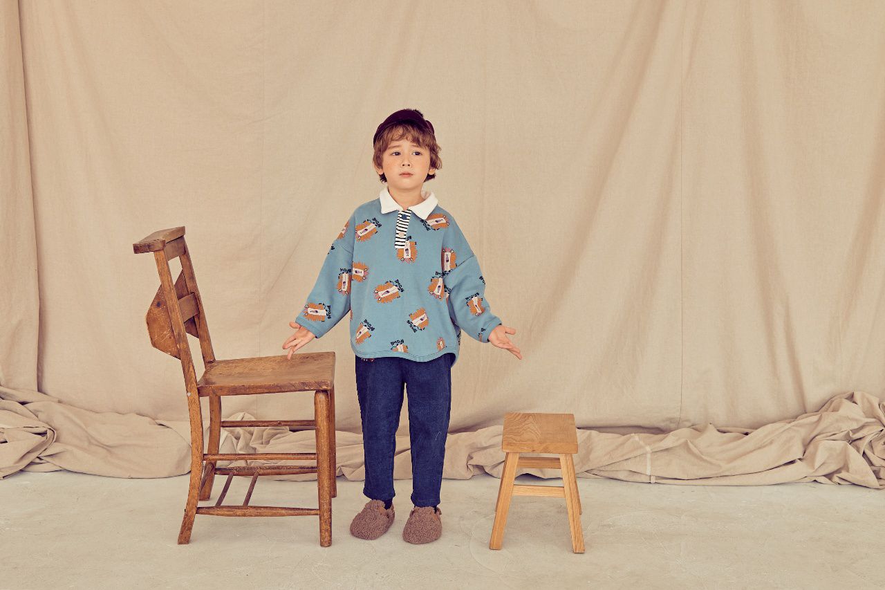 韓國 Mimico - (裏起毛)獅子開襟T-藍