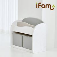 韓國 iFam - 波浪書架收納組-灰白色-【附】灰色大收納盒x2