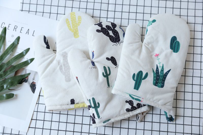 清新植物造型隔熱手套-白色手套綠色仙人掌-單入