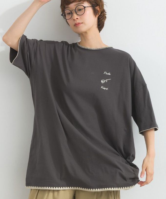 日本 Lupilien - 20支棉別緻縫線份量感長版T恤-咖啡
