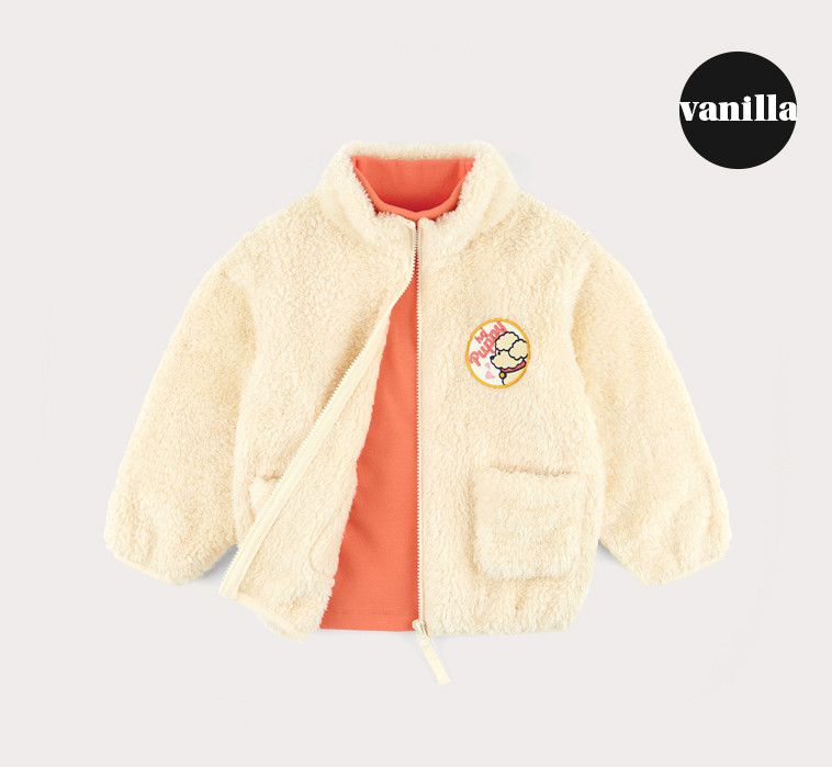 韓國 HEJMINI - 小狗徽章絨毛夾克-香草黃