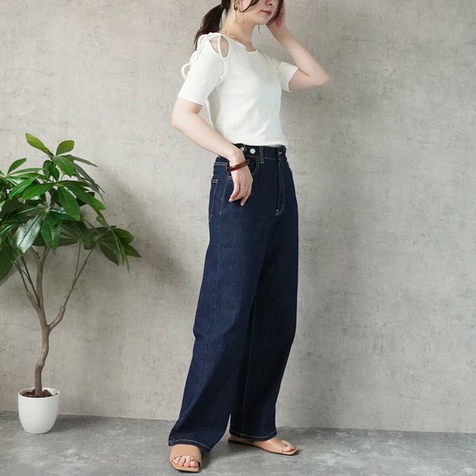 日本女裝代購 - 彈力修身高腰直筒丹寧褲(再生環保材質)-復古灰