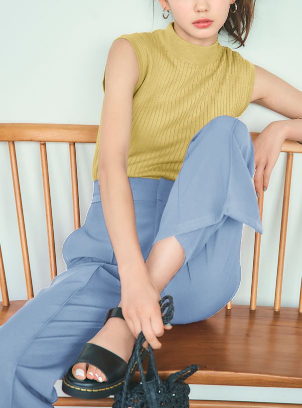 日本 GRL - 圓領百搭彈性無袖上衣-黑