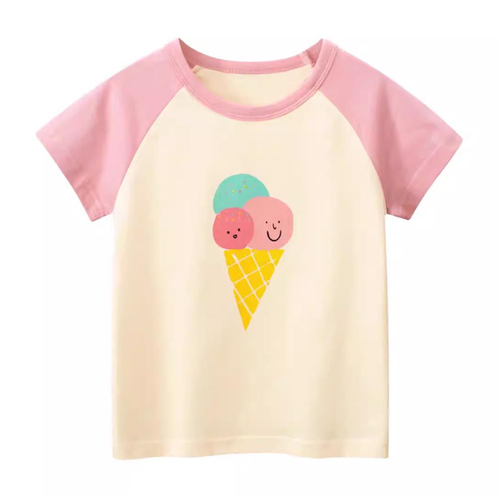 27home - 純棉短袖上衣-夏日冰淇淋-米杏+粉红