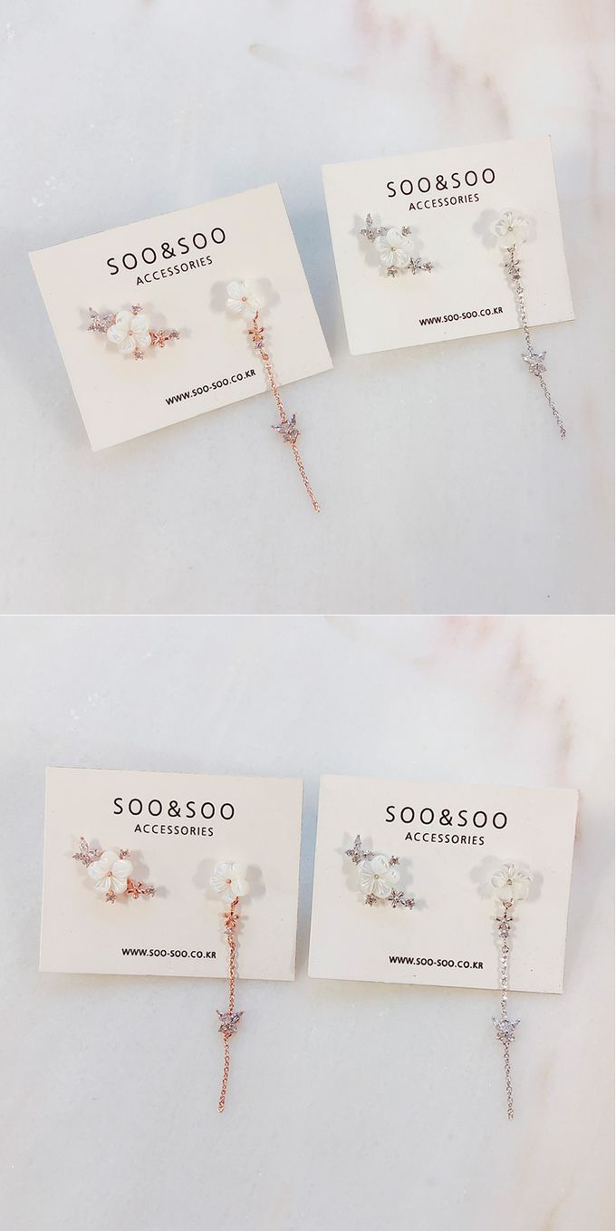 韓國 Soo&Soo - 絕美花鈿不對稱耳環-時尚銀 ((左)1.7cm，(右)5cm)