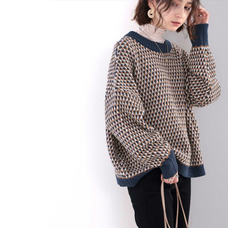 日本 Classical Elf - 復古緹花前後穿2Way滾邊針織上衣-黑灰系