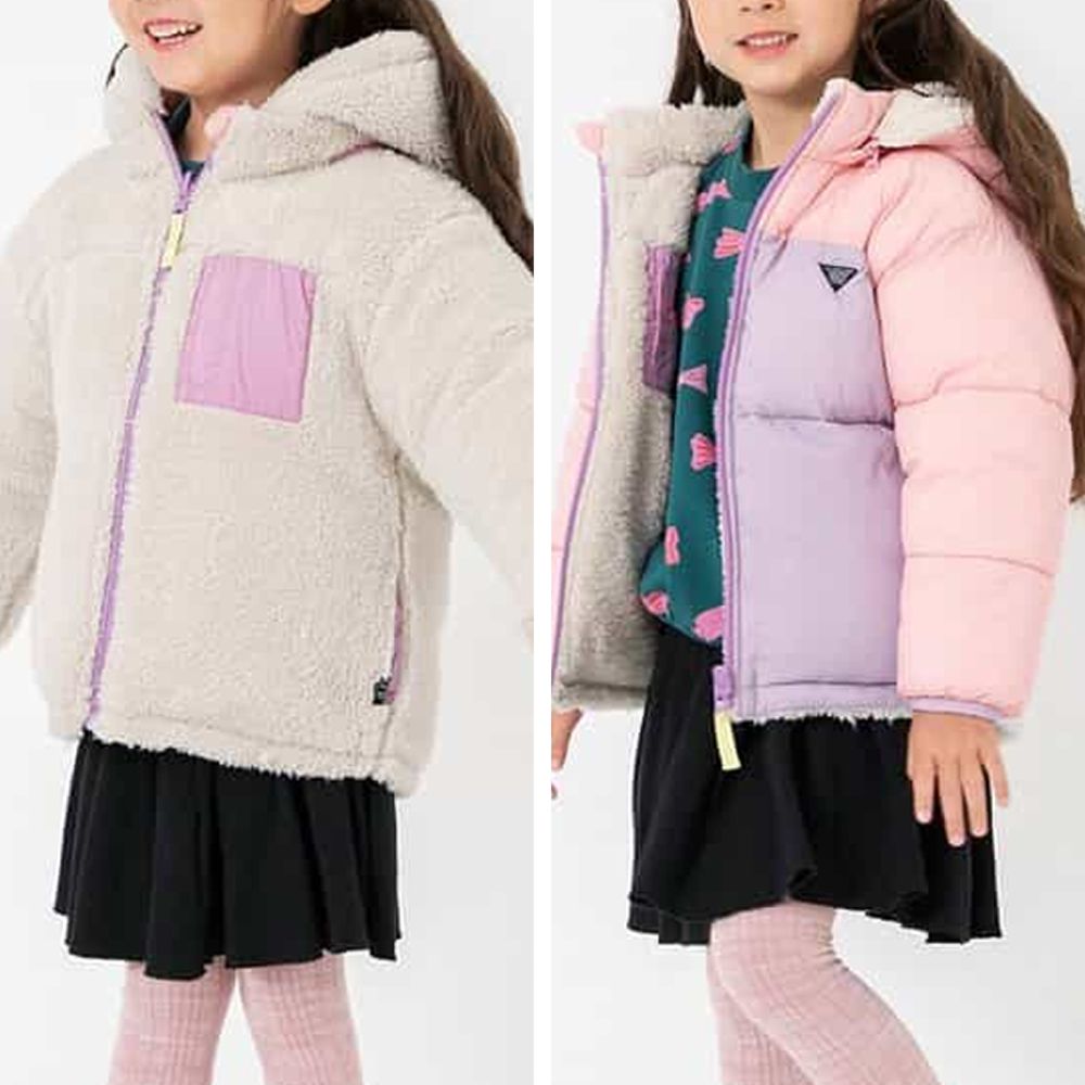 2WAY雙面穿 柔軟毛毛科技羽絨外套(帽可拆)-粉紅X紫