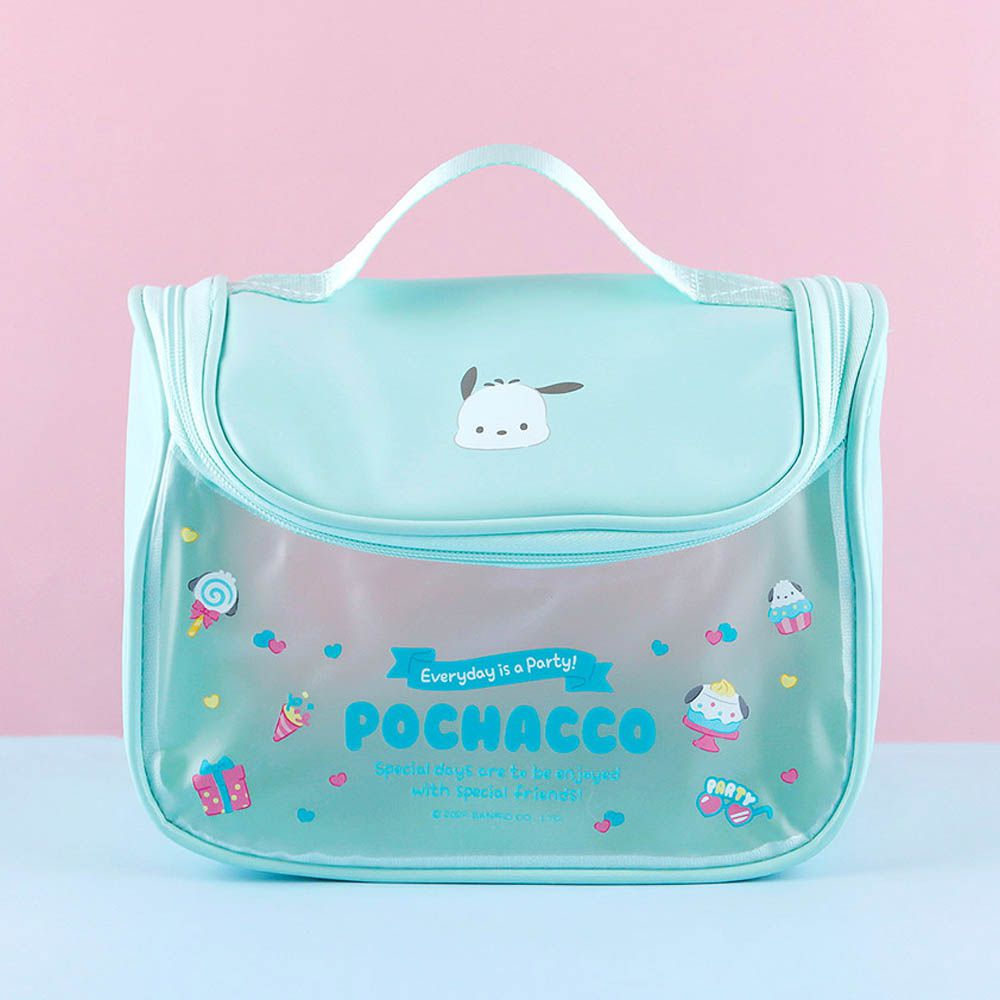 霧面大開口防水化妝包/收納包-卡通人物帕恰狗-湖水綠 (23.5X19cm)