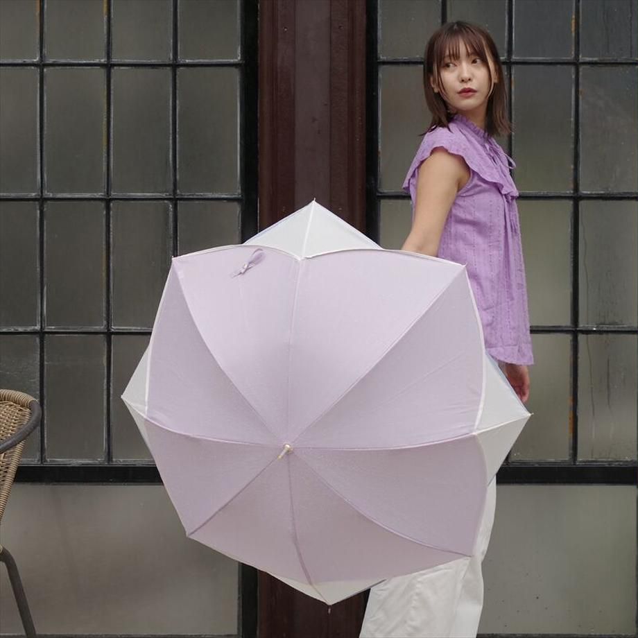 日本 nifty colors - 抗UV輕量 晴雨兩用J型手把直傘-花瓣浪漫-薰衣草 (直徑90cm/256g)